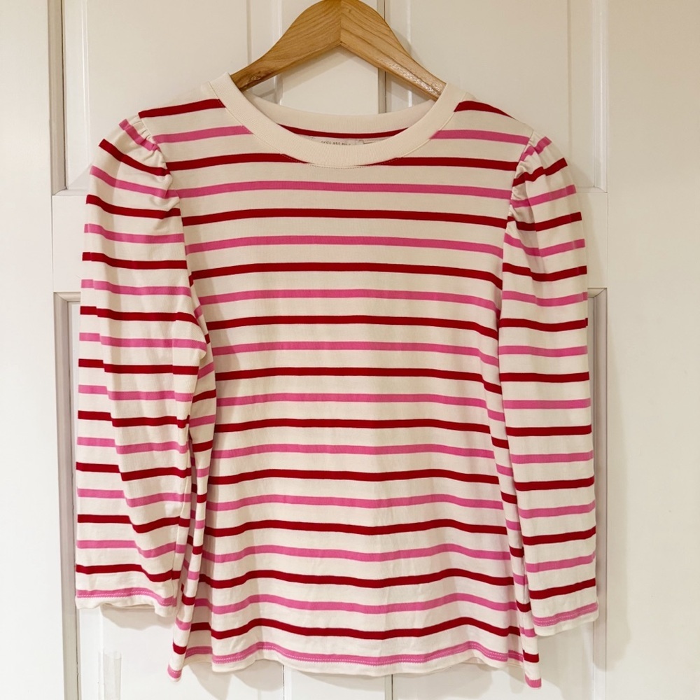 ⚡️ Skies Are Blue Striped Puff Shoulder Long Sleeve Top | Size M
